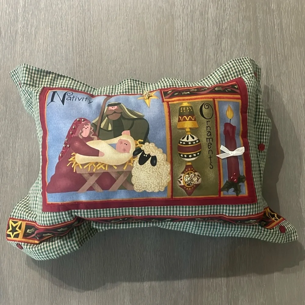 Christmas Nativity plaid throw pillow cottagecore americana holiday prairie